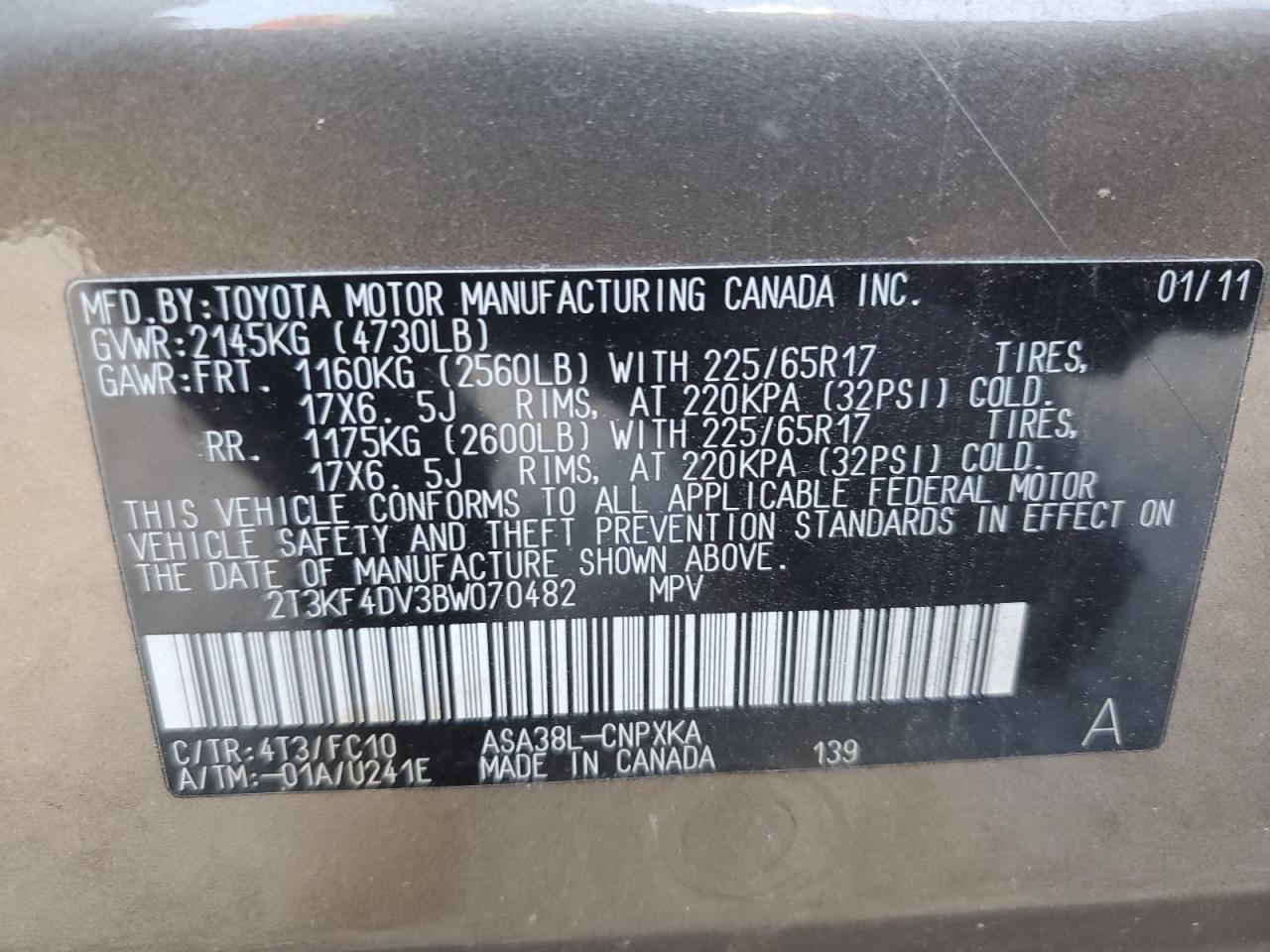 2T3KF4DV3BW070482 2011 Toyota Rav4