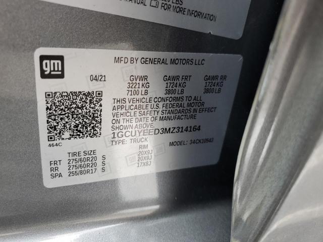 2021 Chevrolet Silverado K1500 Rst VIN: 1GCUYEED3MZ314164 Lot: 56122214