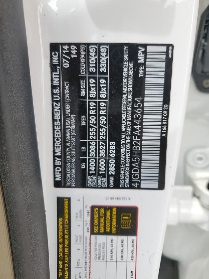 4JGDA5HB2FA443654 2015 Mercedes-Benz Ml 350 4Matic