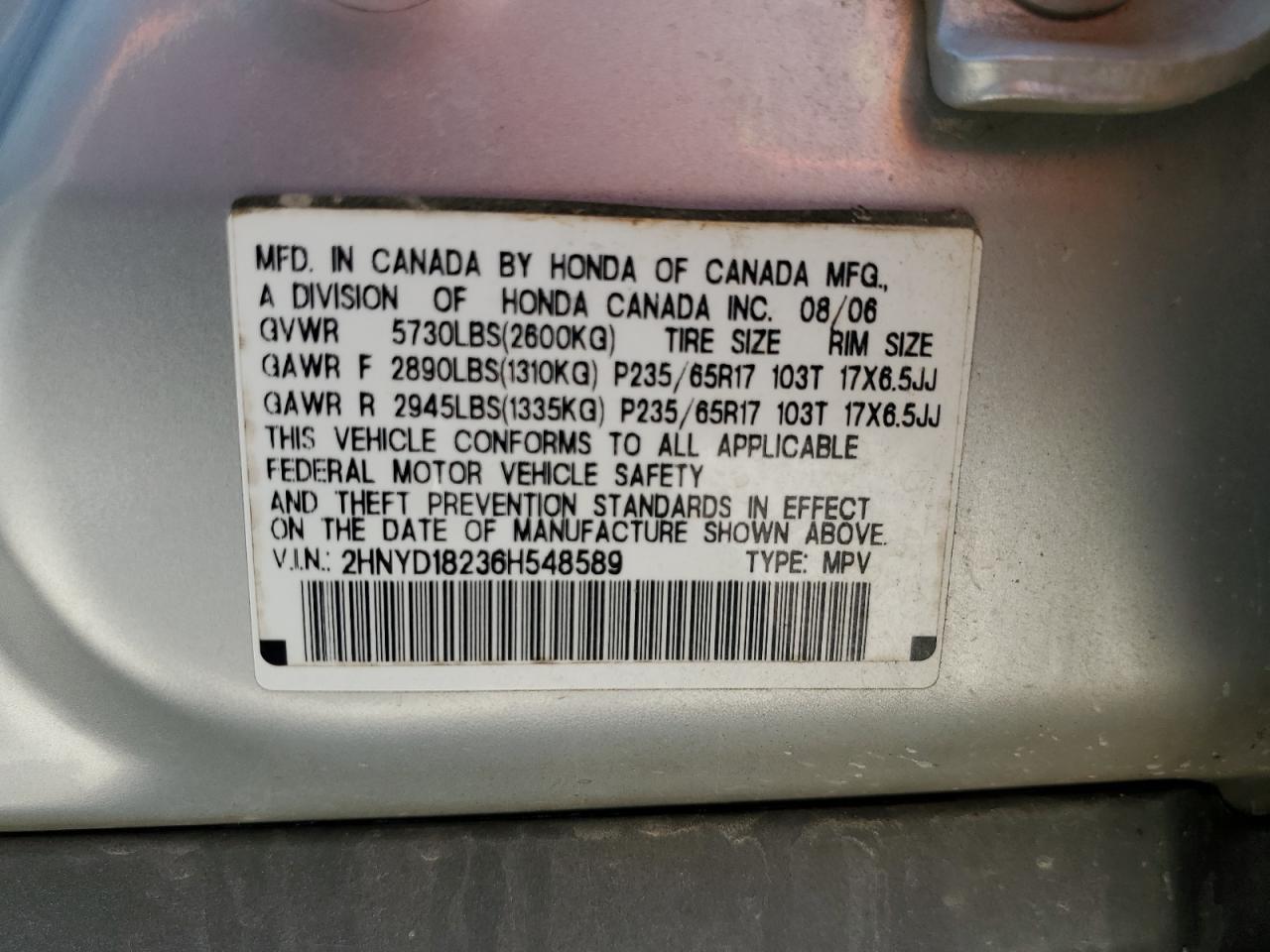 2HNYD18236H548589 2006 Acura Mdx