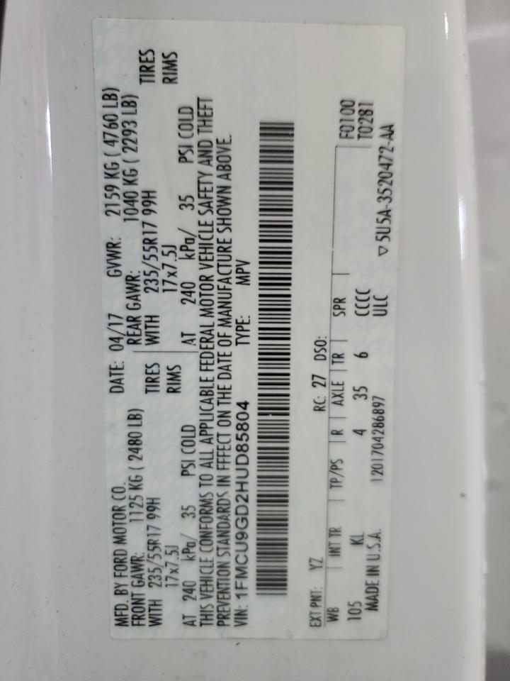 1FMCU9GD2HUD85804 2017 Ford Escape Se