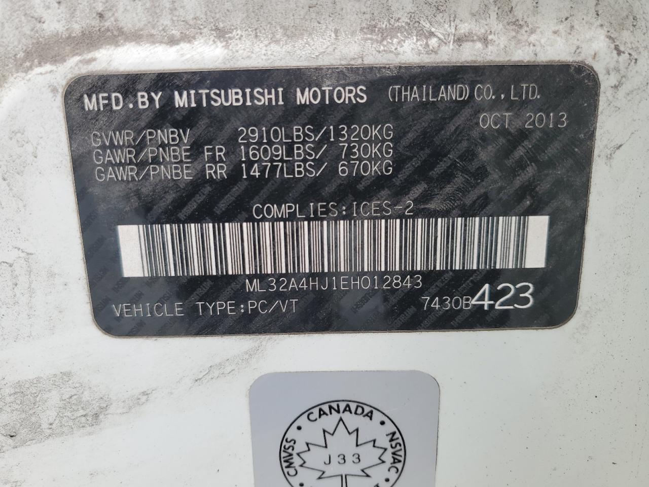 2014 Mitsubishi Mirage Es vin: ML32A4HJ1EH012843