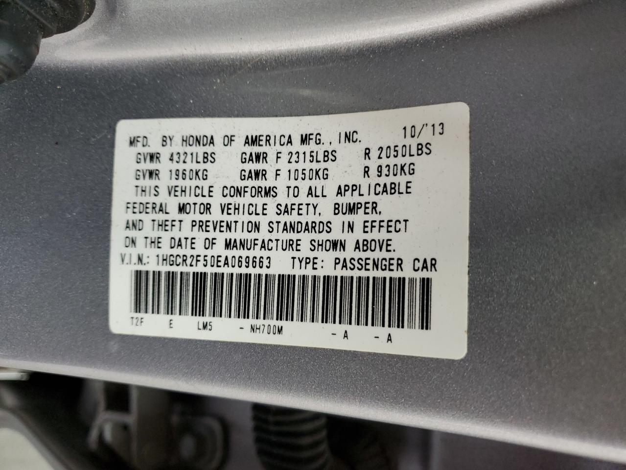 1HGCR2F50EA069663 2014 Honda Accord Sport