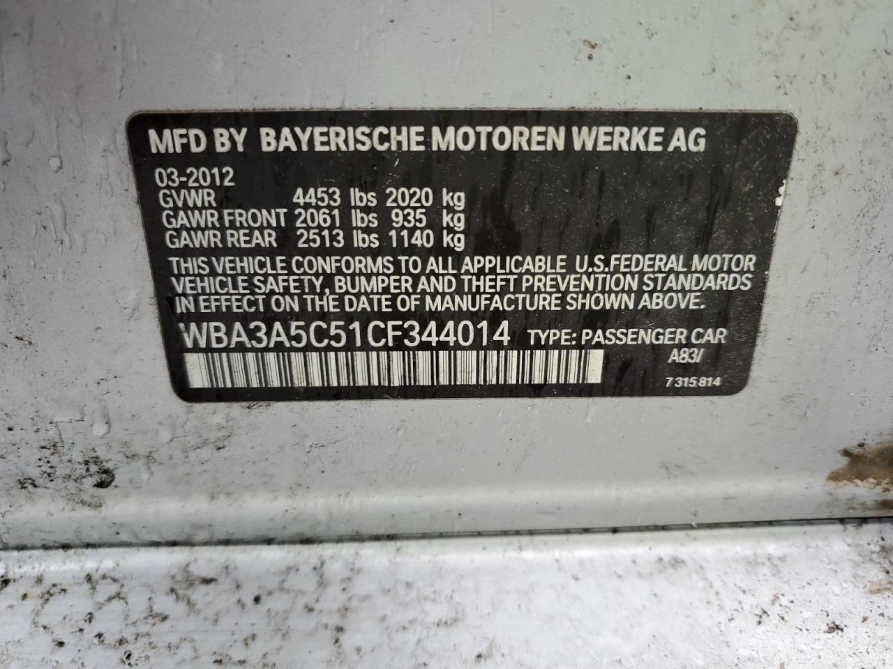 WBA3A5C51CF344014 2012 BMW 328 I