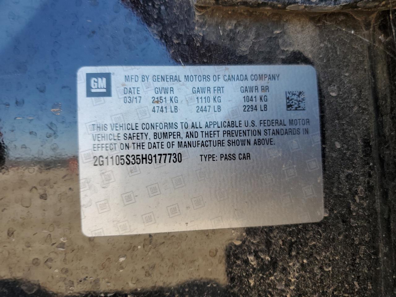 2G1105S35H9177730 2017 Chevrolet Impala Lt