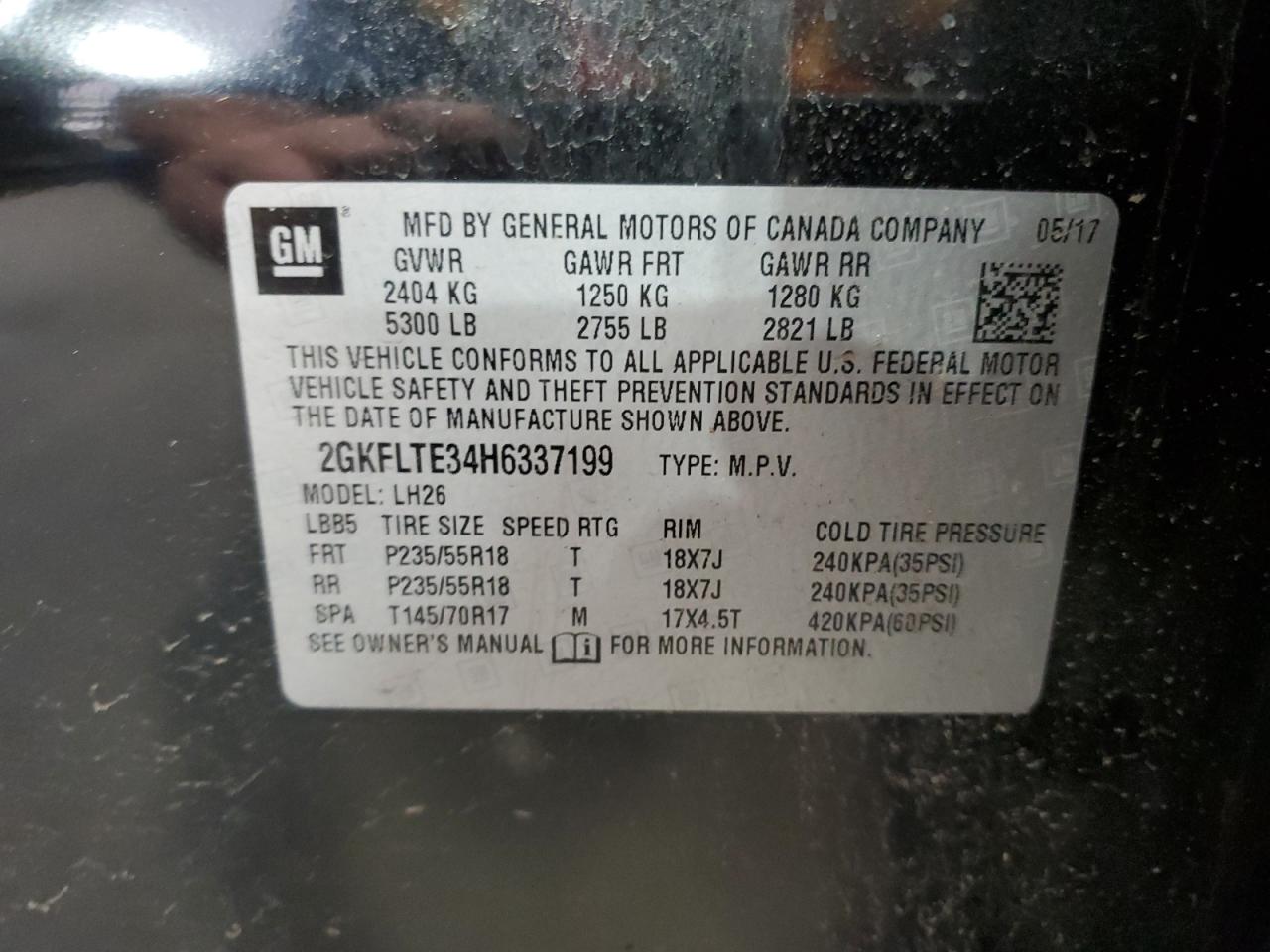 2GKFLTE34H6337199 2017 GMC Terrain Sle