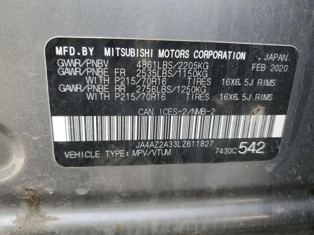 2020 Mitsubishi Outlander Es VIN: JA4AZ2A33LZ611827 Lot: 56075004