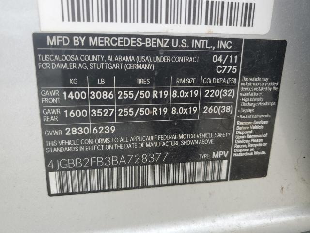 2011 Mercedes-Benz Ml 350 Bluetec VIN: 4JGBB2FB3BA728377 Lot: 52921654