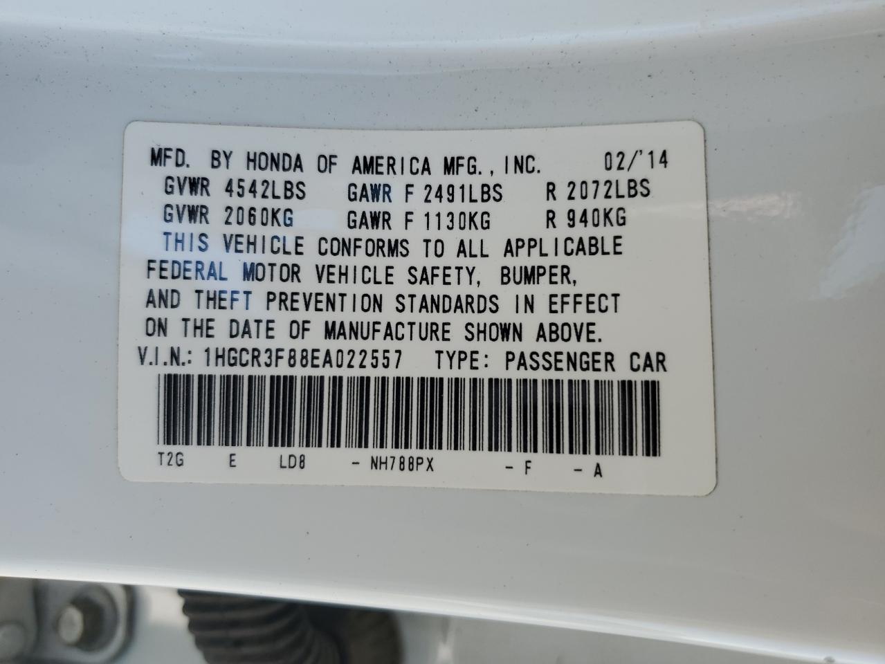 1HGCR3F88EA022557 2014 Honda Accord Exl