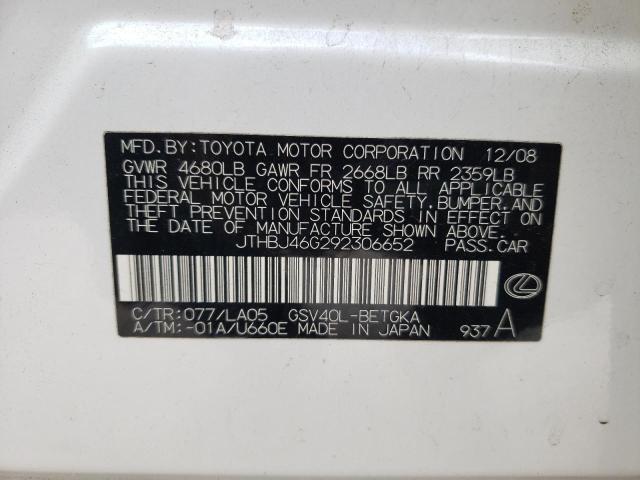 2009 Lexus Es 350 VIN: JTHBJ46G292306652 Lot: 56822244