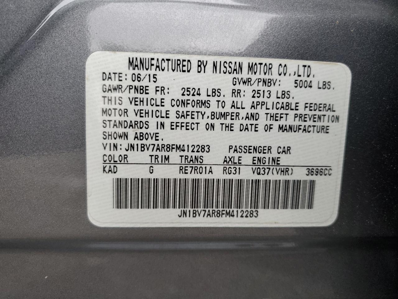 JN1BV7AR8FM412283 2015 Infiniti Q50 Base