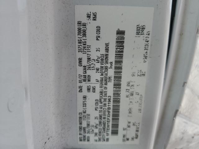 2017 Ford F150 Supercrew VIN: 1FTEW1EFXHFB11963 Lot: 53637134