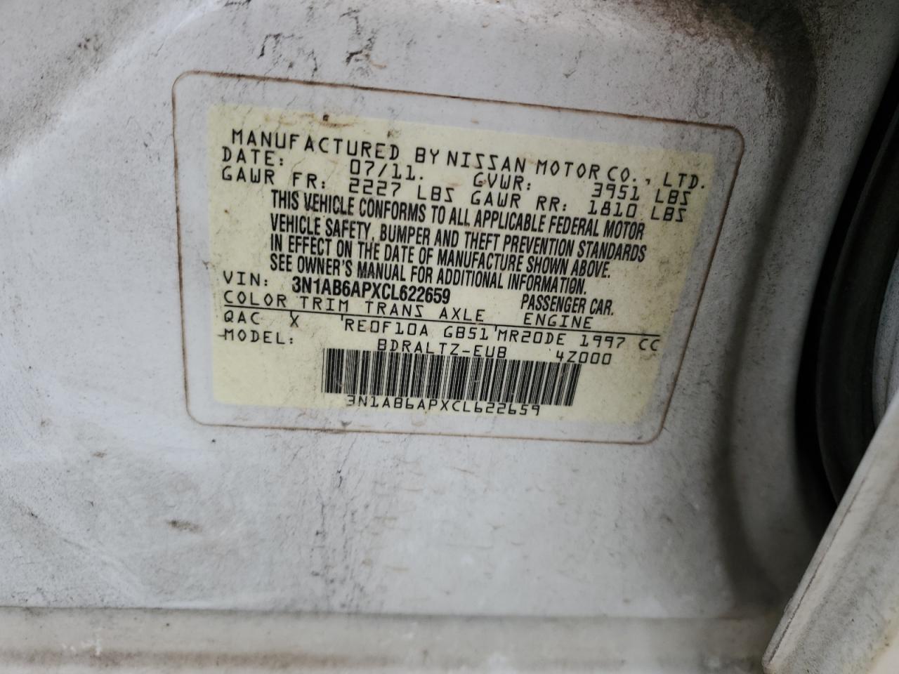 3N1AB6APXCL622659 2012 Nissan Sentra 2.0