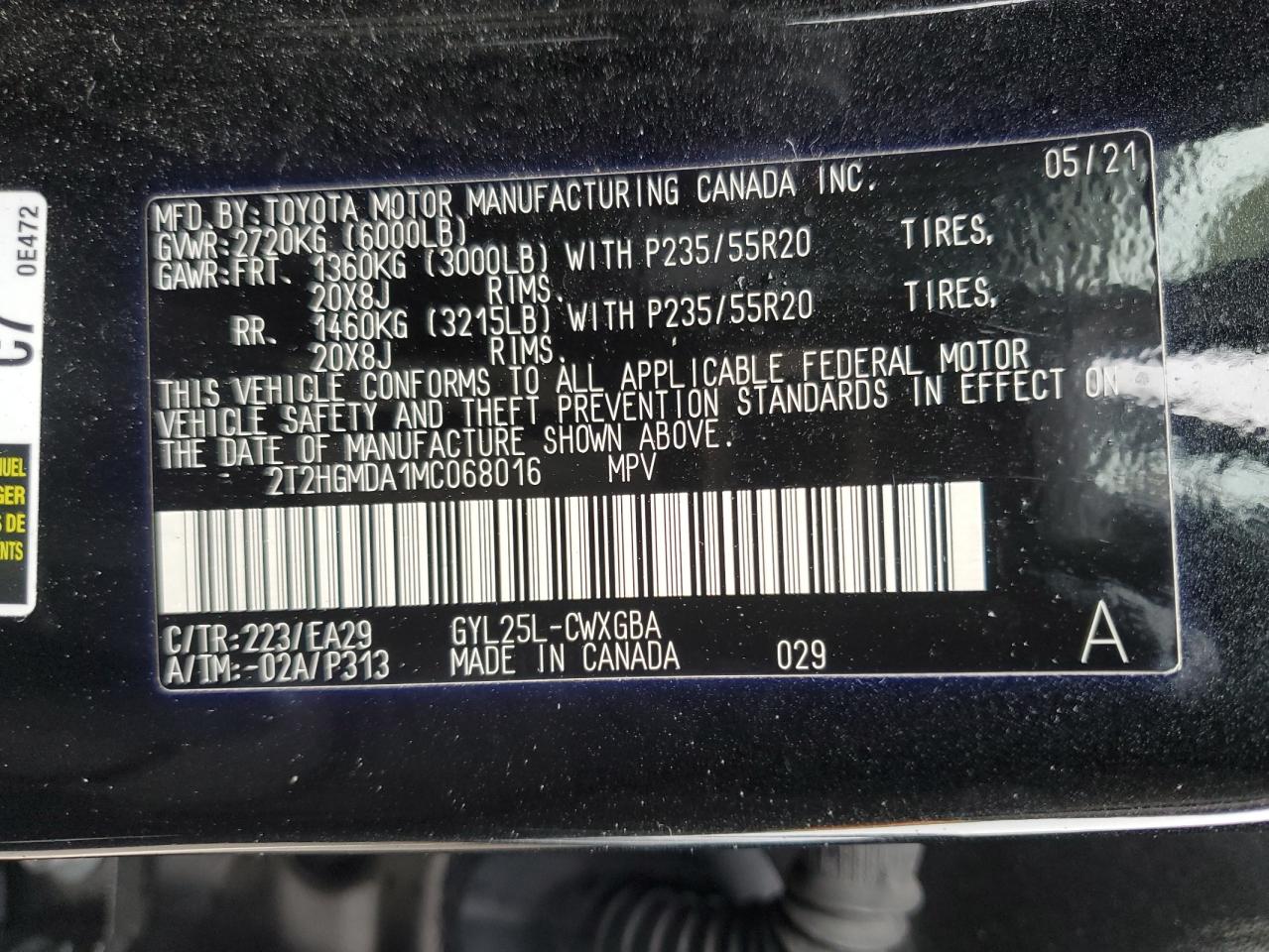 2T2HGMDA1MC068016 2021 Lexus Rx 450H