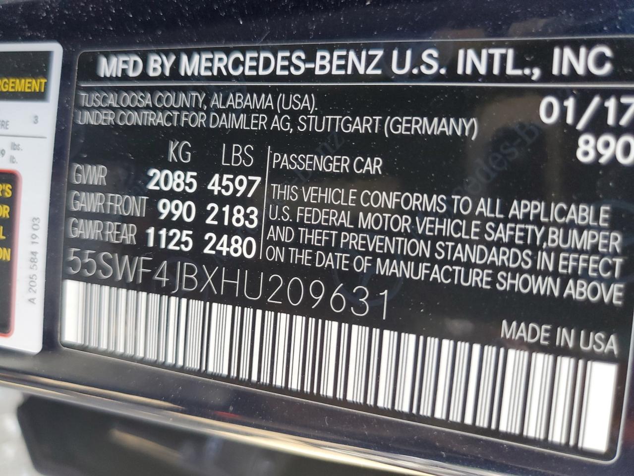 55SWF4JBXHU209631 2017 Mercedes-Benz C 300