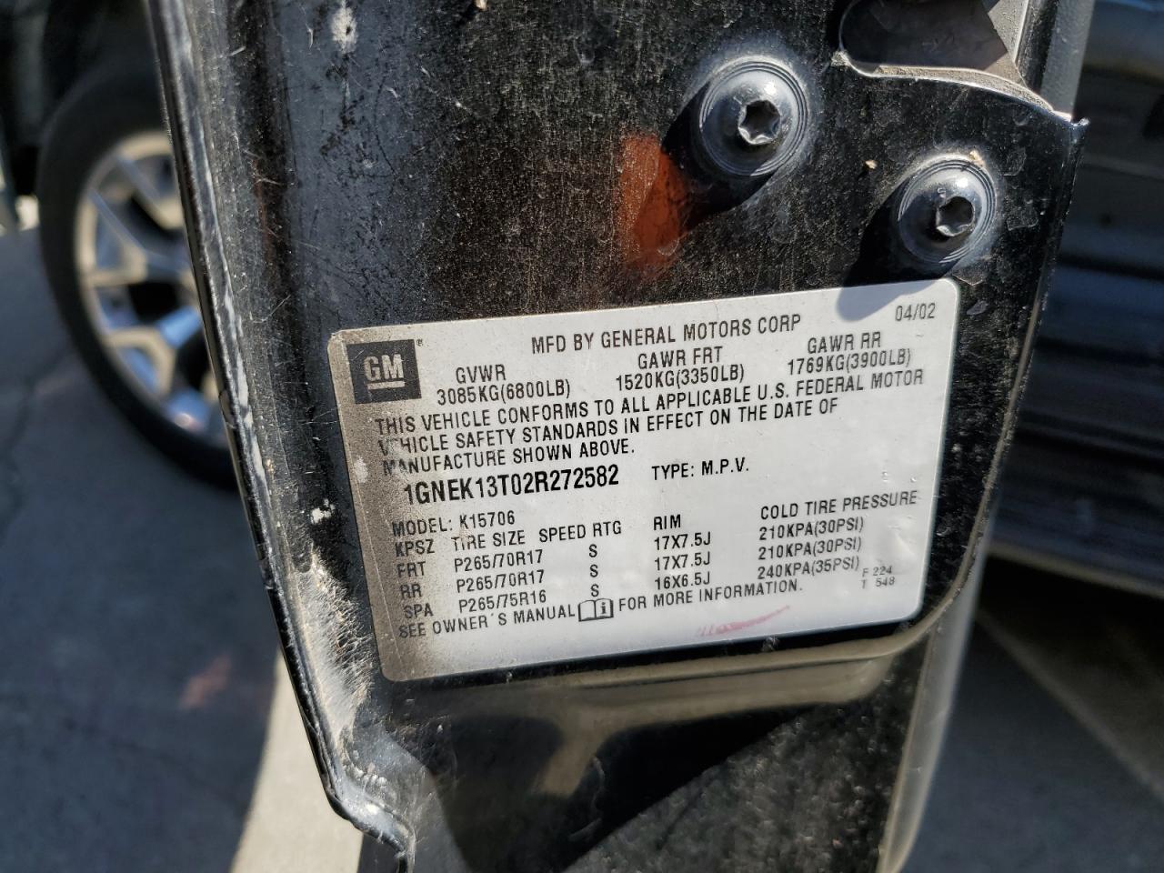 1GNEK13T02R272582 2002 Chevrolet Tahoe K1500