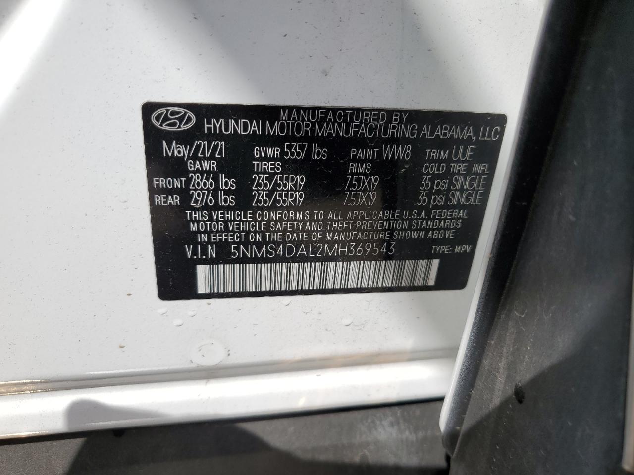 5NMS4DAL2MH369543 2021 Hyundai Santa Fe Limited