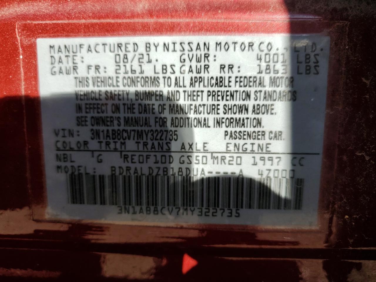 3N1AB8CV7MY322735 2021 Nissan Sentra Sv