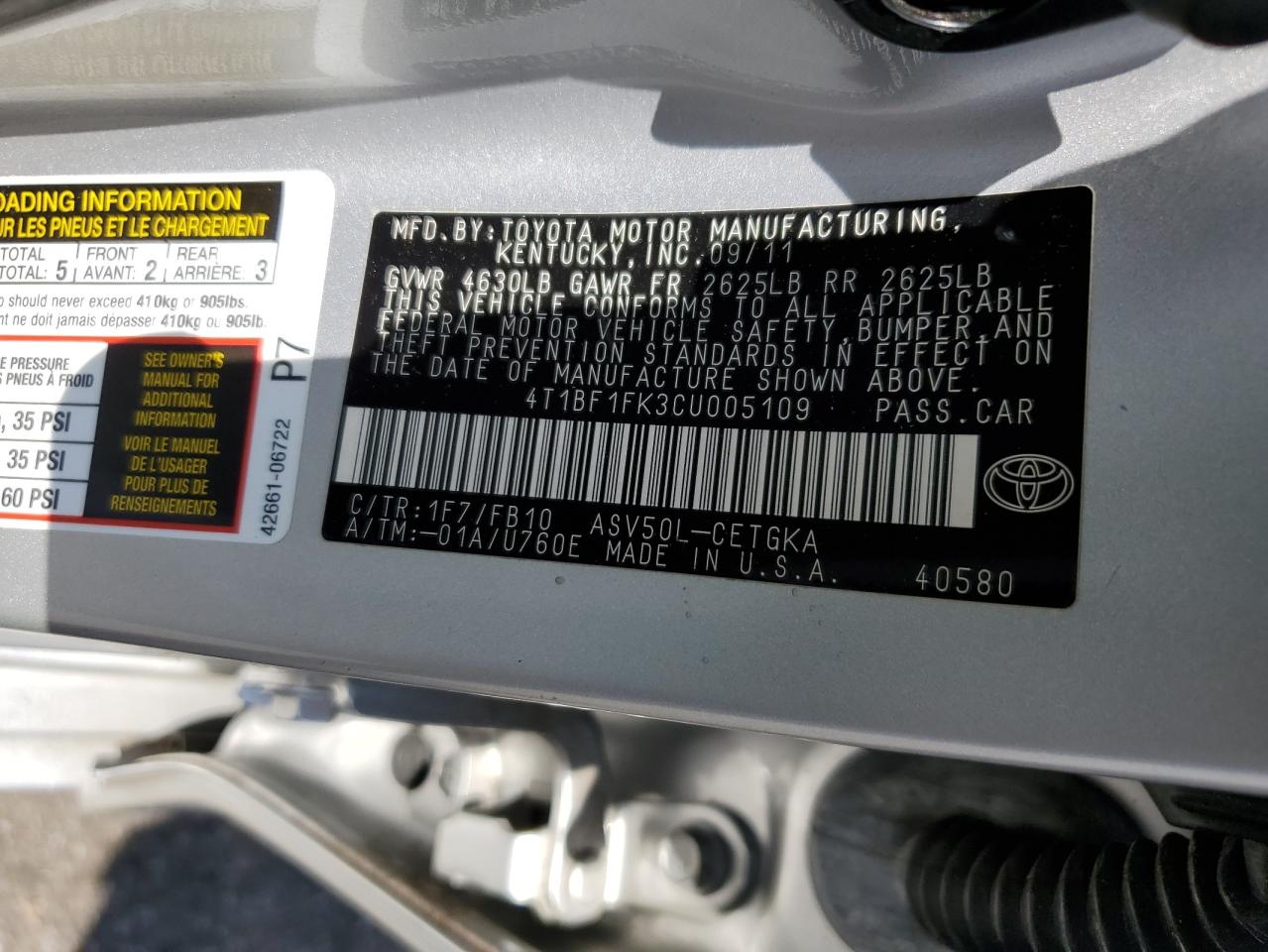 4T1BF1FK3CU005109 2012 Toyota Camry Base