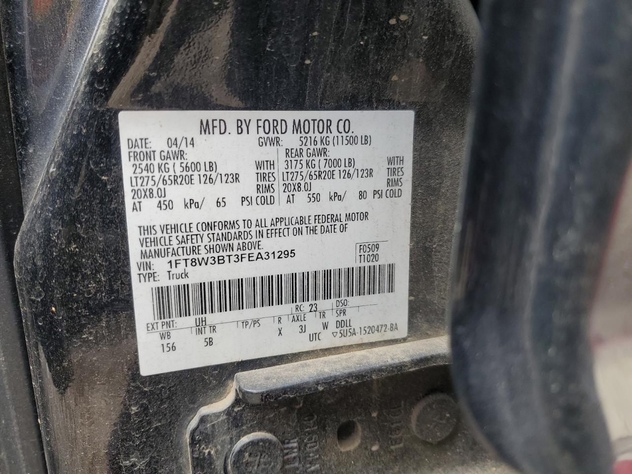 1FT8W3BT3FEA31295 2015 Ford F350 Super Duty