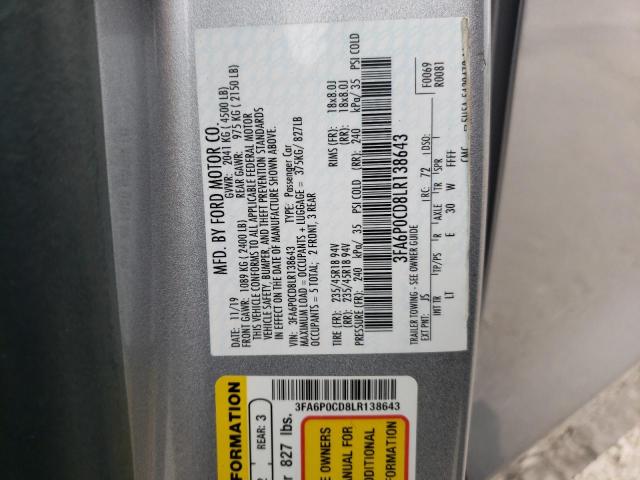 3FA6P0CD8LR138643 2020 FORD FUSION - Image 12