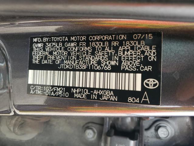 2015 Toyota Prius C VIN: JTDKDTB38F1106768 Lot: 53868564