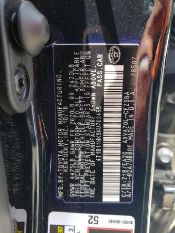 VIN 4T1B11HK9KU702455 2019 Toyota Camry, L no.12