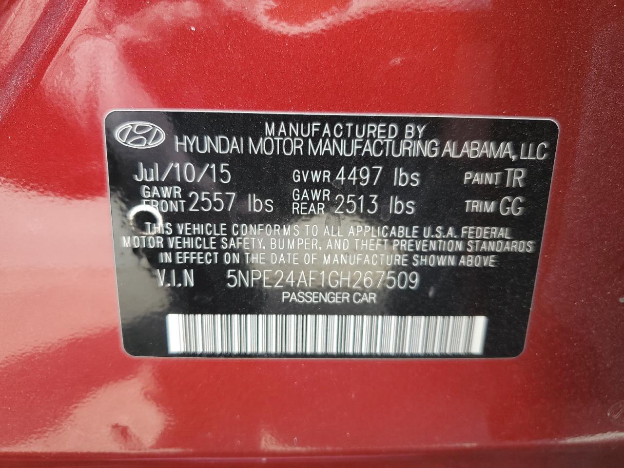 5NPE24AF1GH267509 2016 Hyundai Sonata Se