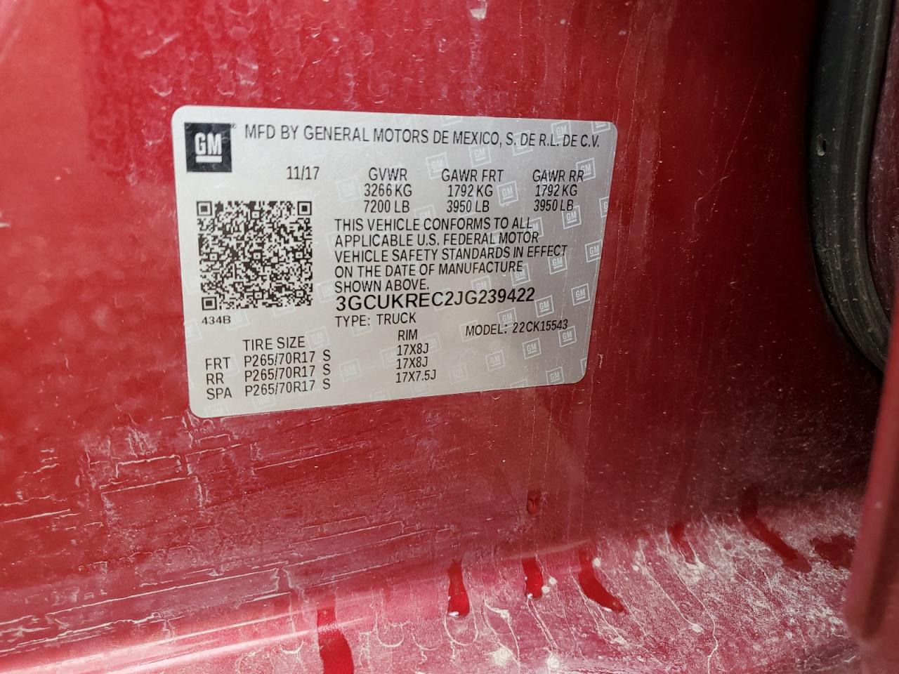 3GCUKREC2JG239422 2018 Chevrolet Silverado K1500 Lt