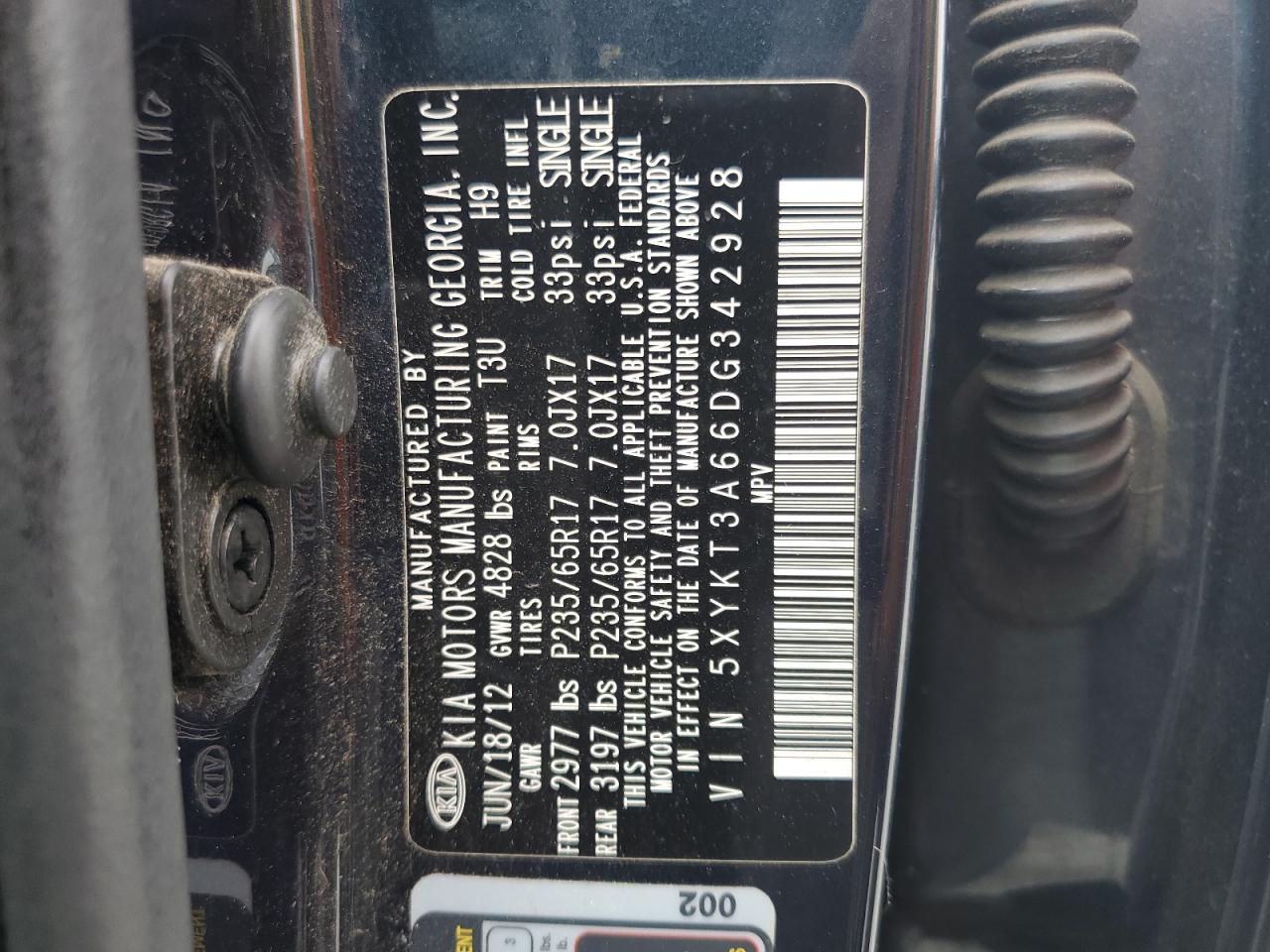 5XYKT3A66DG342928 2013 Kia Sorento Lx