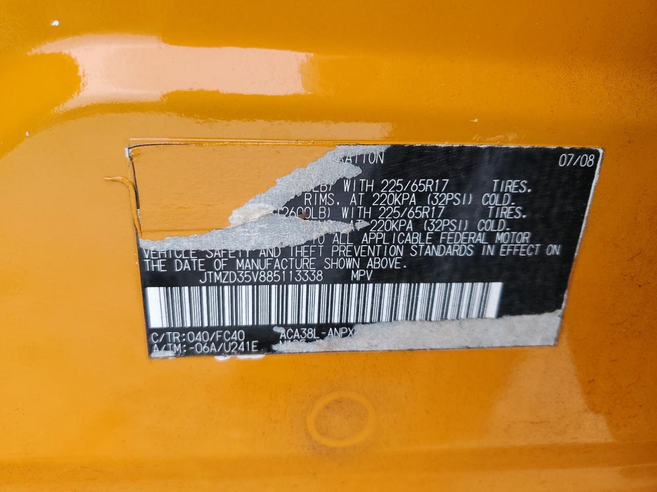 JTMZD35V885113338 2008 Toyota Rav4