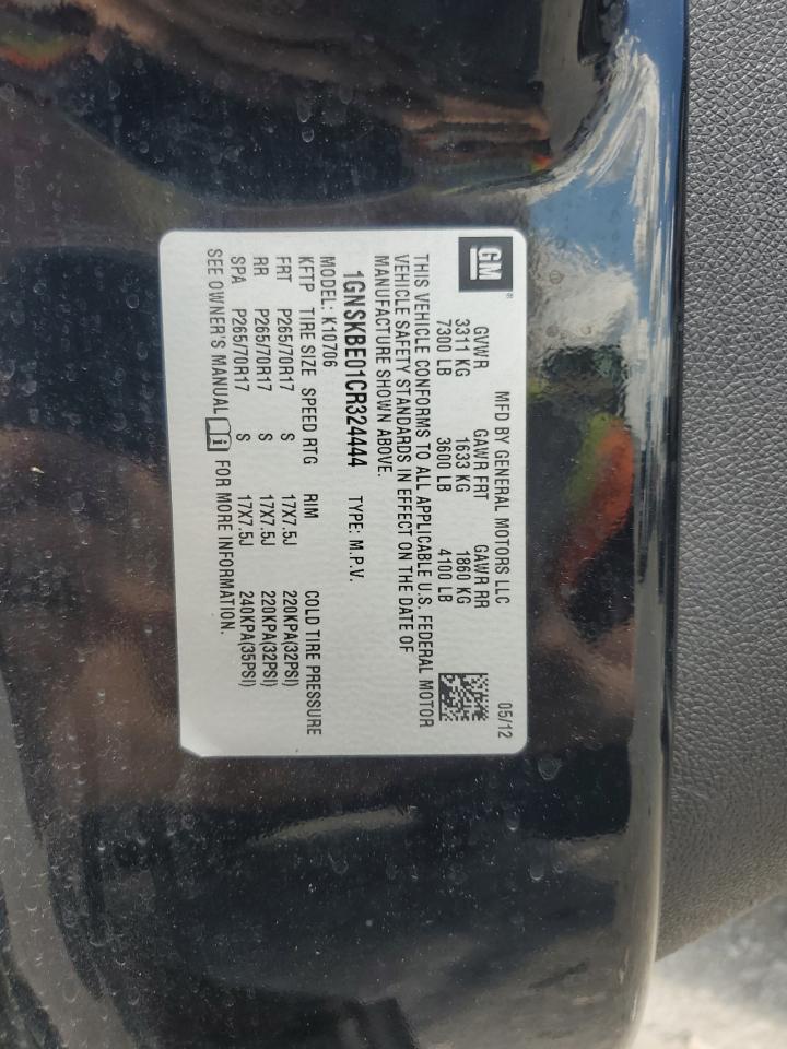 1GNSKBE01CR324444 2012 Chevrolet Tahoe K1500 Lt