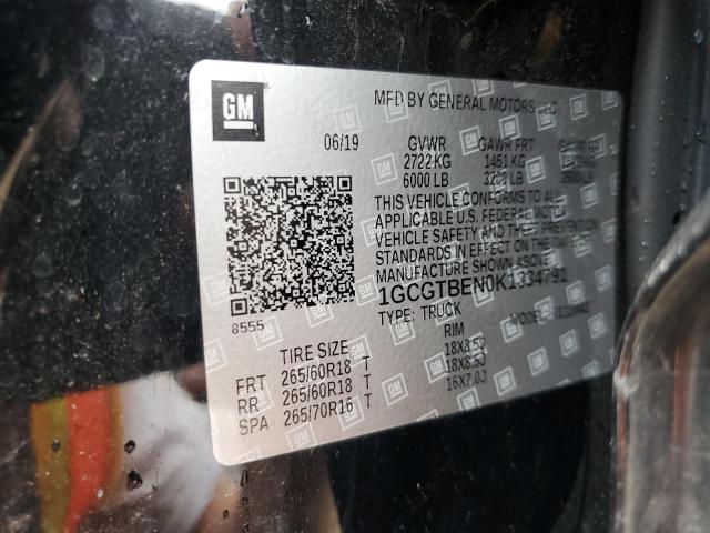 2019 Chevrolet Colorado VIN: 1GCGTBEN0K1334791 Lot: 54537304