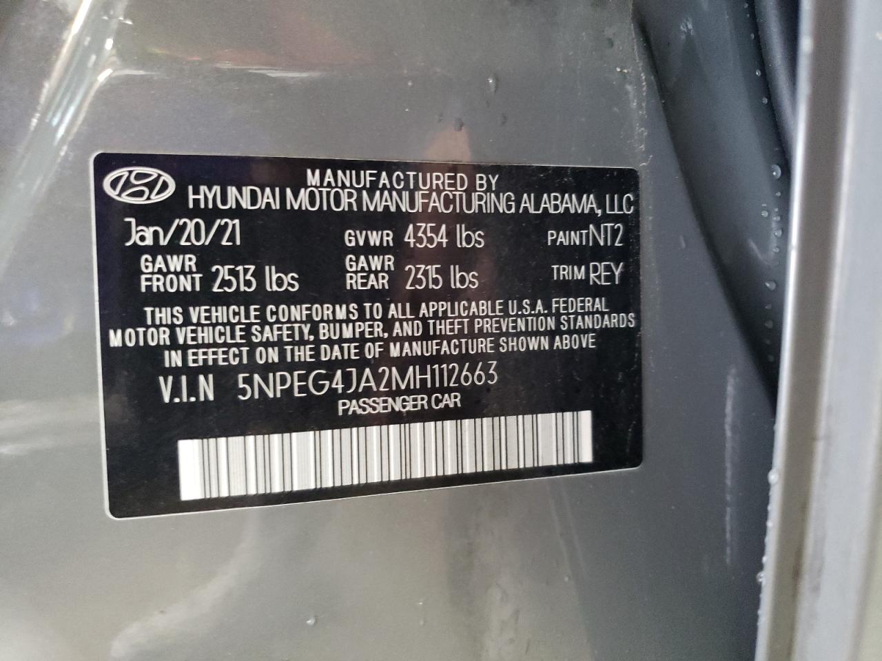 5NPEG4JA2MH112663 2021 Hyundai Sonata Se