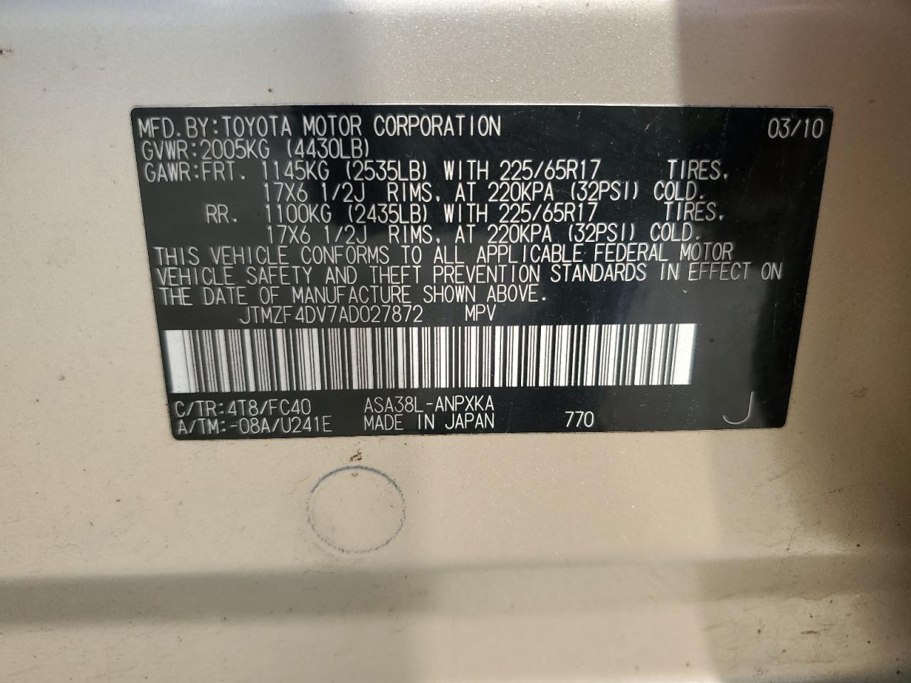 JTMZF4DV7AD027872 2010 Toyota Rav4