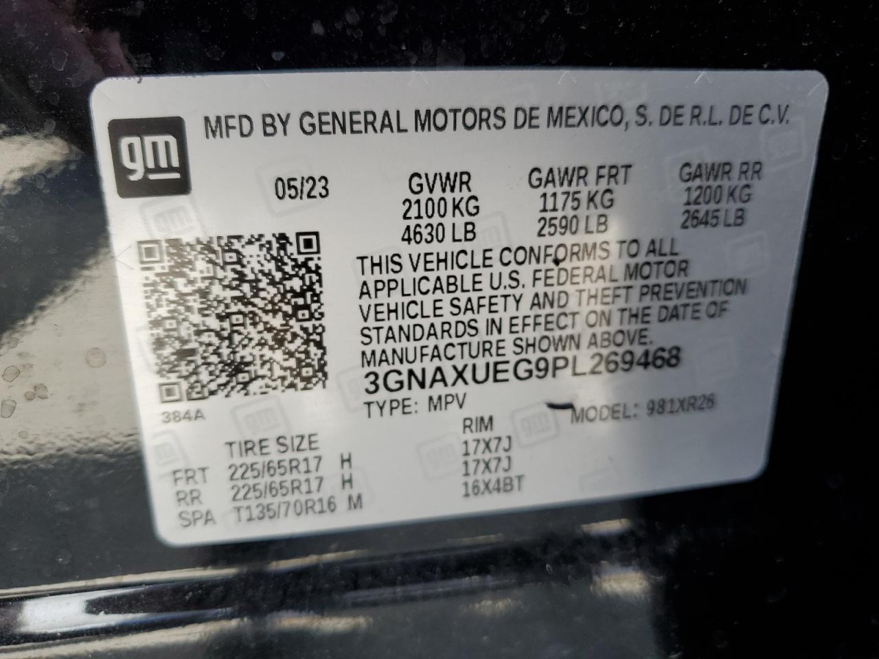 3GNAXUEG9PL269468 2023 Chevrolet Equinox Lt