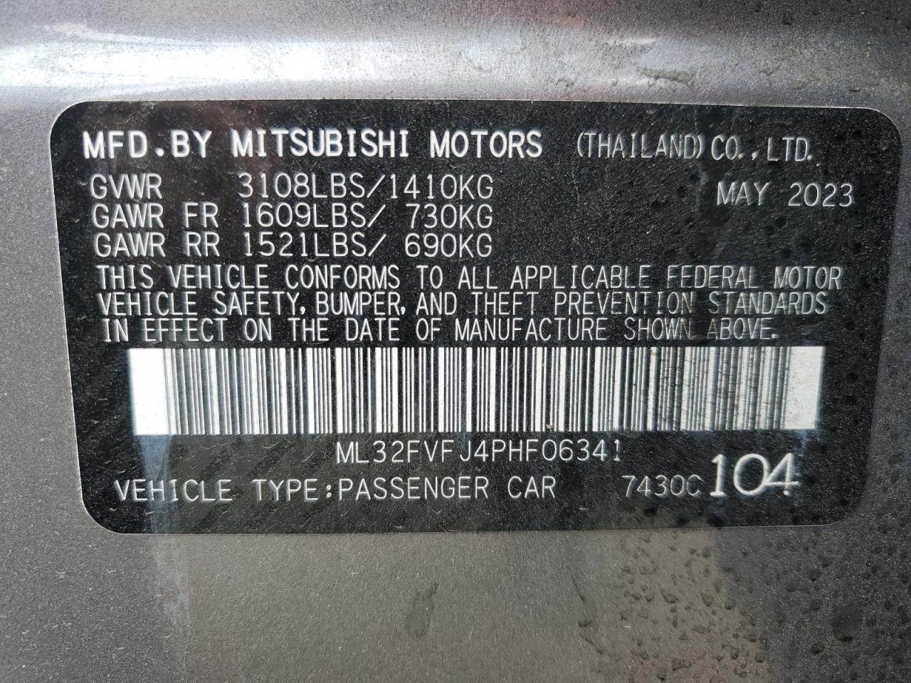 ML32FVFJ4PHF06341 2023 Mitsubishi Mirage G4 Se