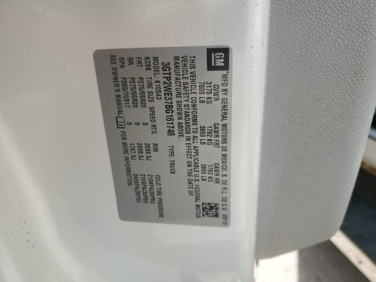 3GTP2WE37BG161748 2011 GMC Sierra K1500 Slt