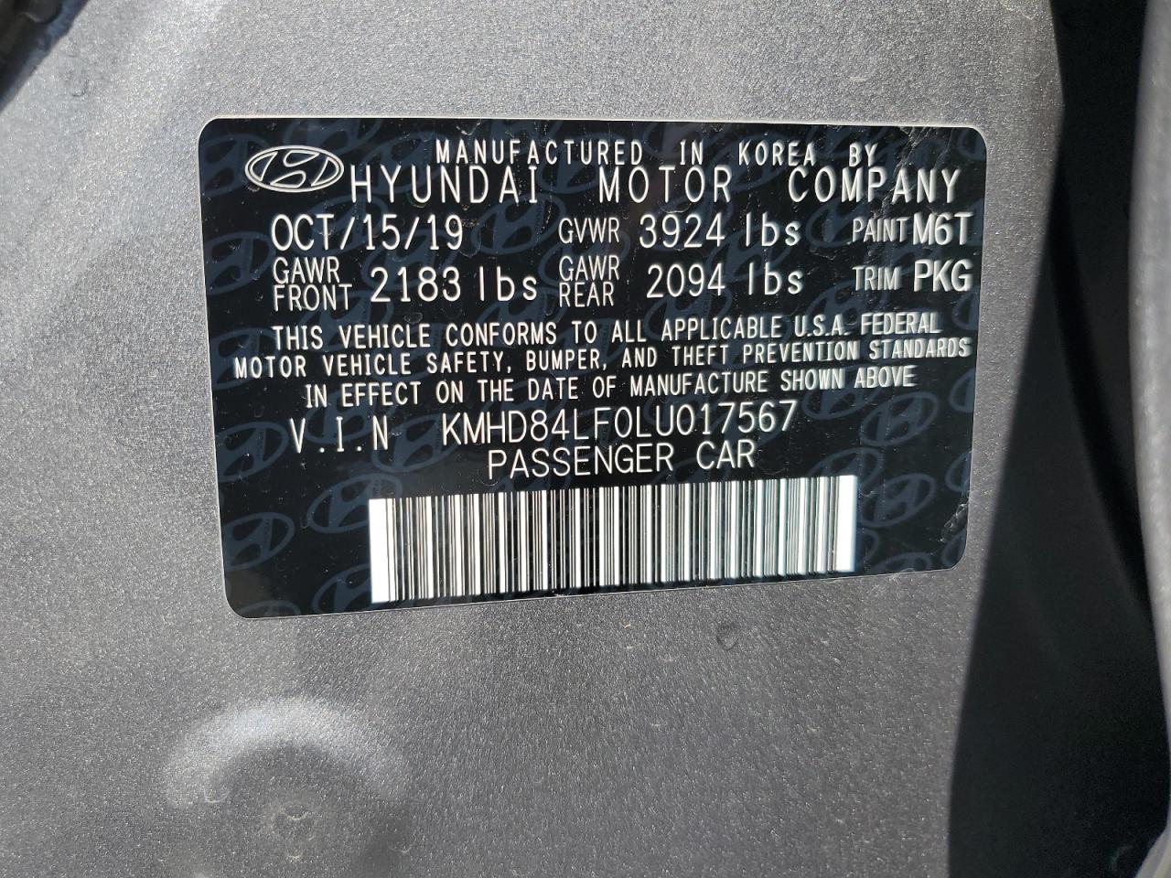 KMHD84LF0LU017567 2020 Hyundai Elantra Sel