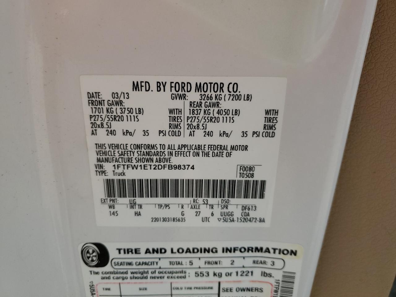 1FTFW1ET2DFB98374 2013 Ford F150 Supercrew