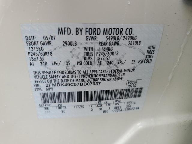 2007 Ford Edge Sel Plus VIN: 2FMDK49C57BB07937 Lot: 55208254