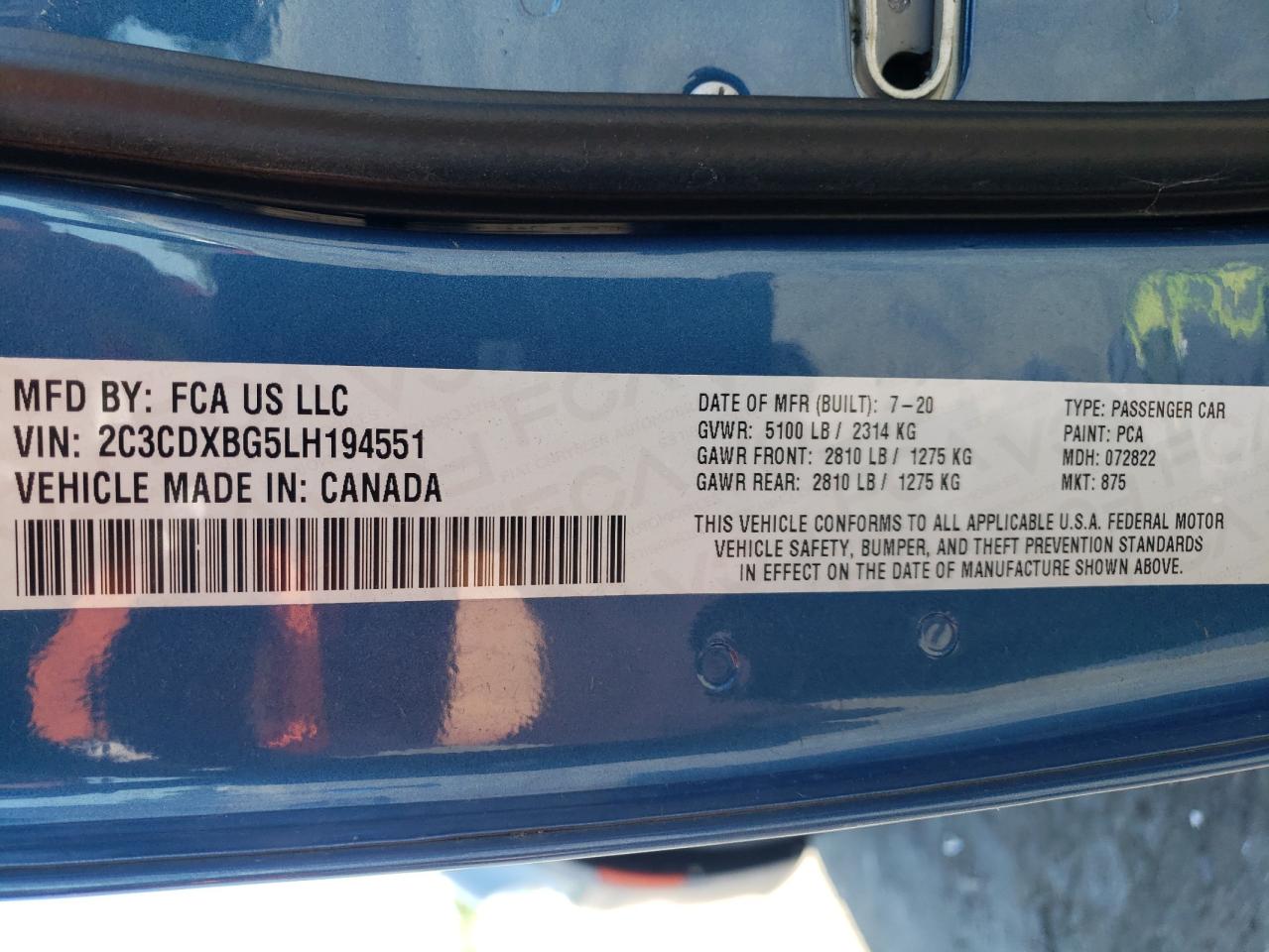 2C3CDXBG5LH194551 2020 Dodge Charger Sxt