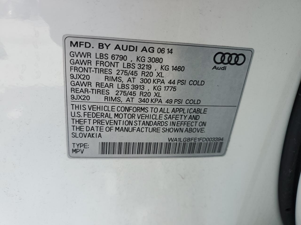 WA1LGBFE1FD003394 2015 Audi Q7 Premium Plus