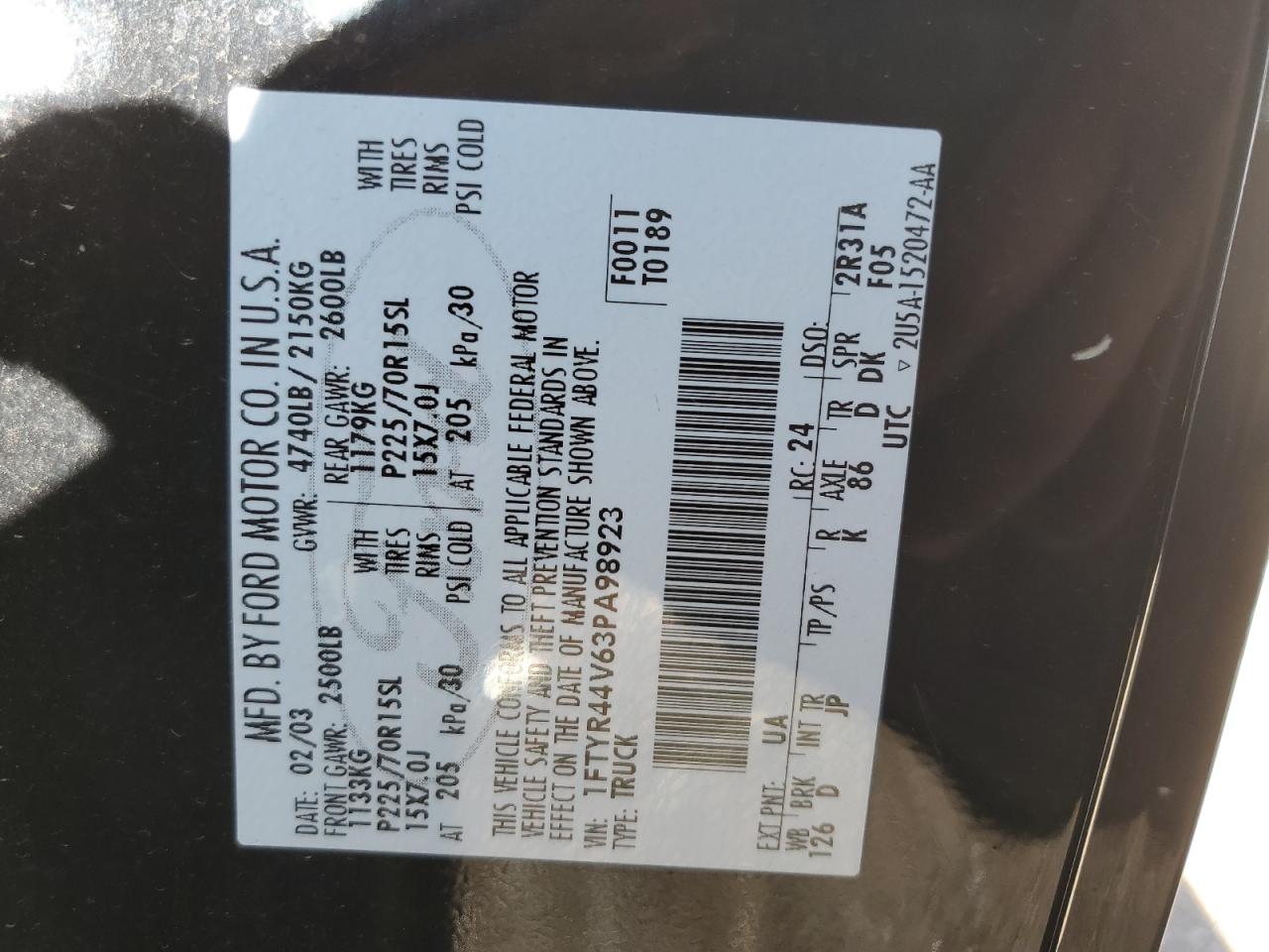 1FTYR44V63PA98923 2003 Ford Ranger Super Cab