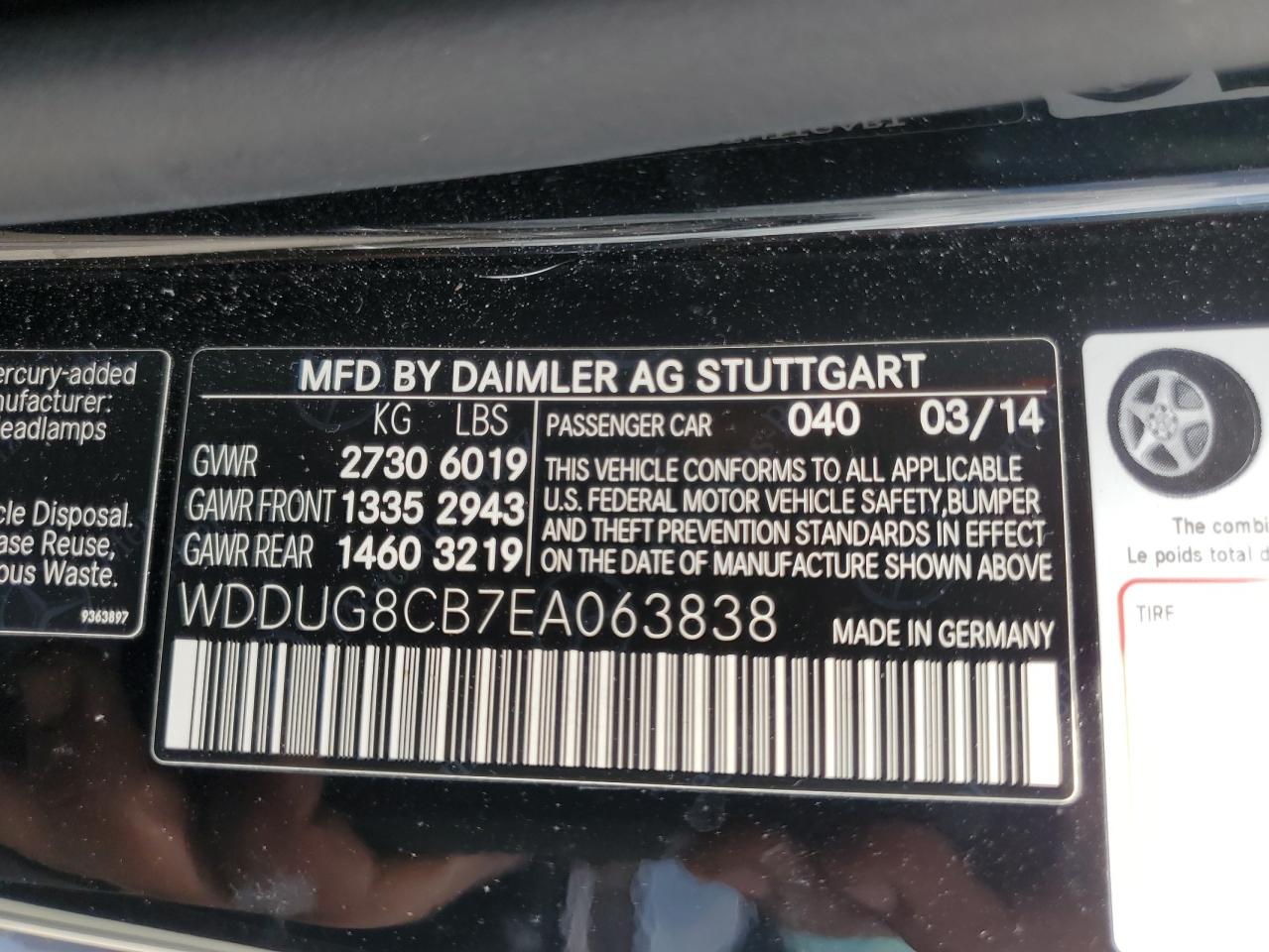 WDDUG8CB7EA063838 2014 Mercedes-Benz S 550