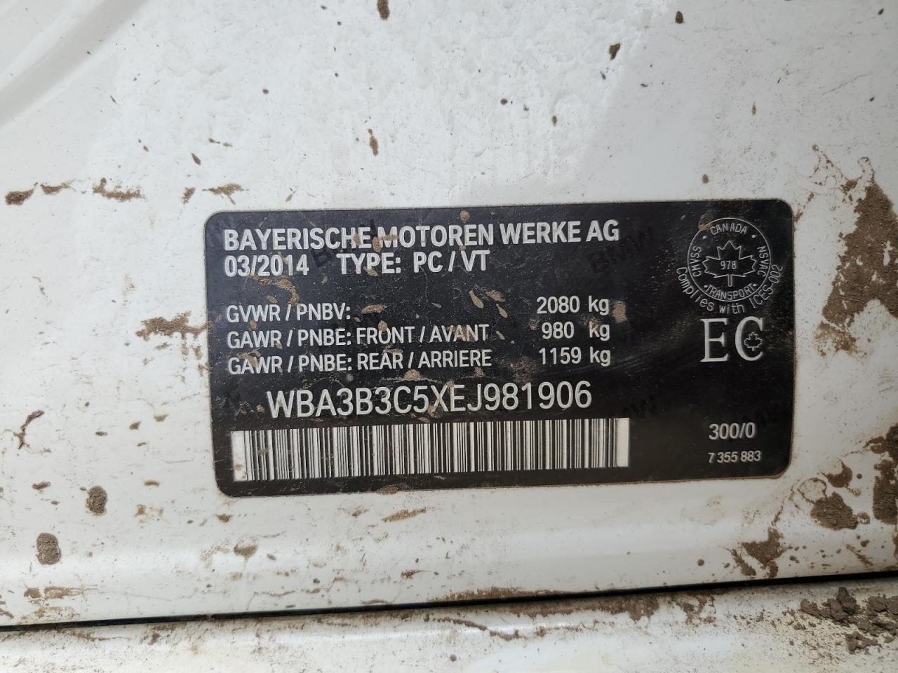 WBA3B3C5XEJ981906 2014 BMW 328 Xi