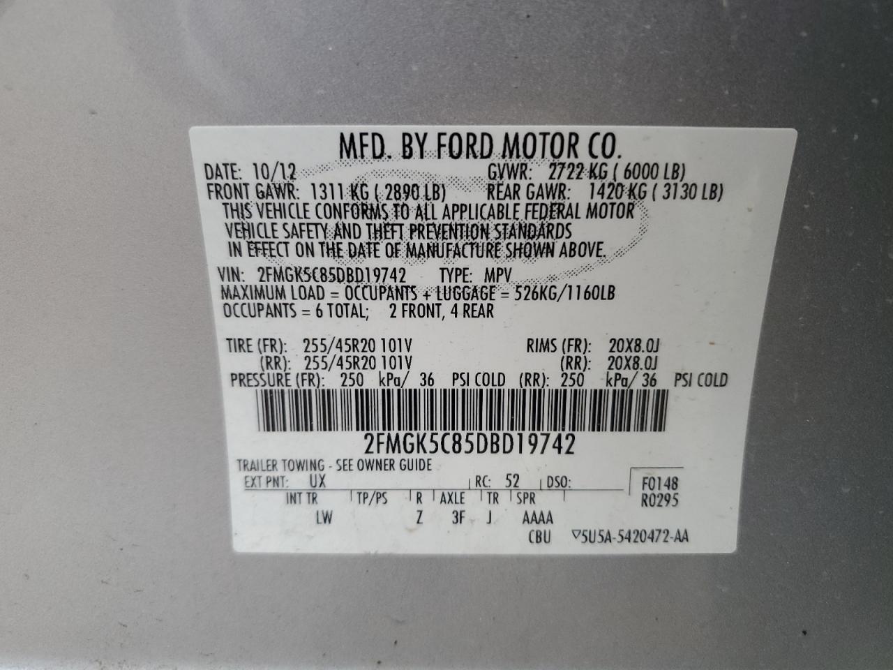 2FMGK5C85DBD19742 2013 Ford Flex Sel