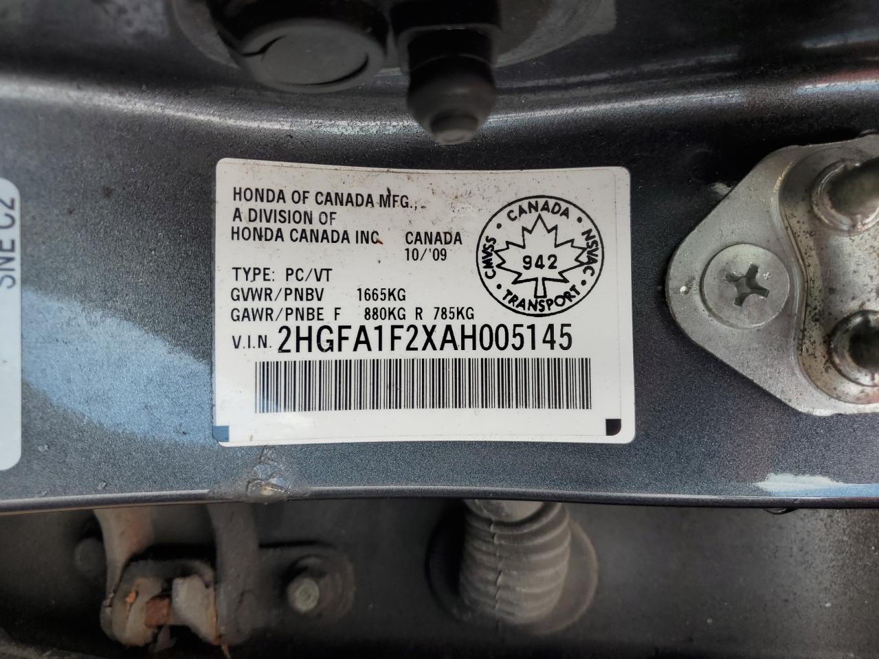 2HGFA1F2XAH005145 2010 Honda Civic Dx