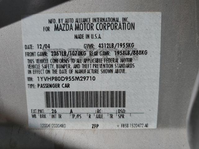 2005 Mazda 6 S VIN: 1YVHP80D955M29710 Lot: 55954464