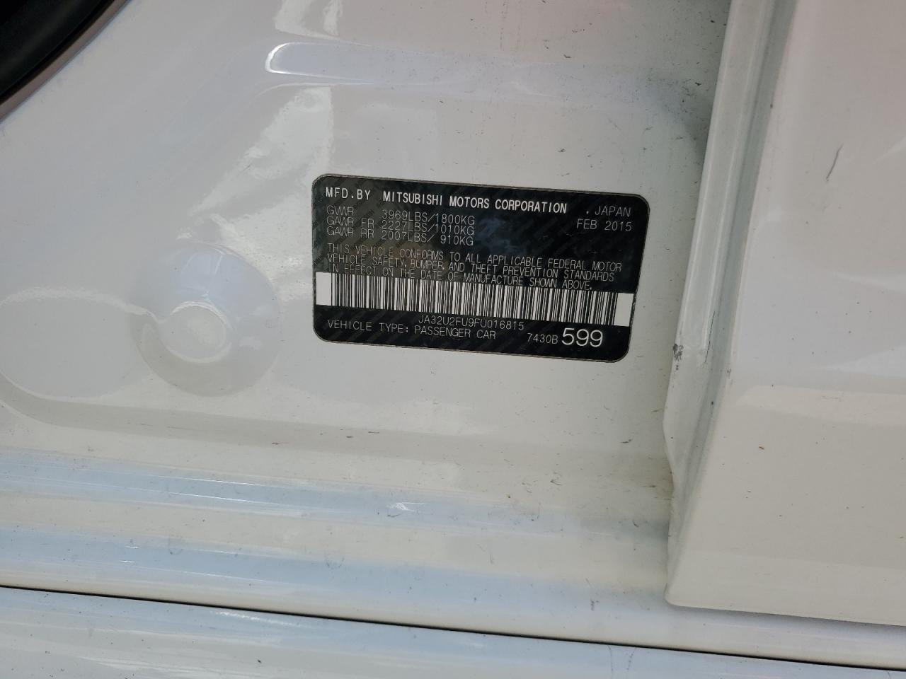 JA32U2FU9FU016815 2015 Mitsubishi Lancer Es